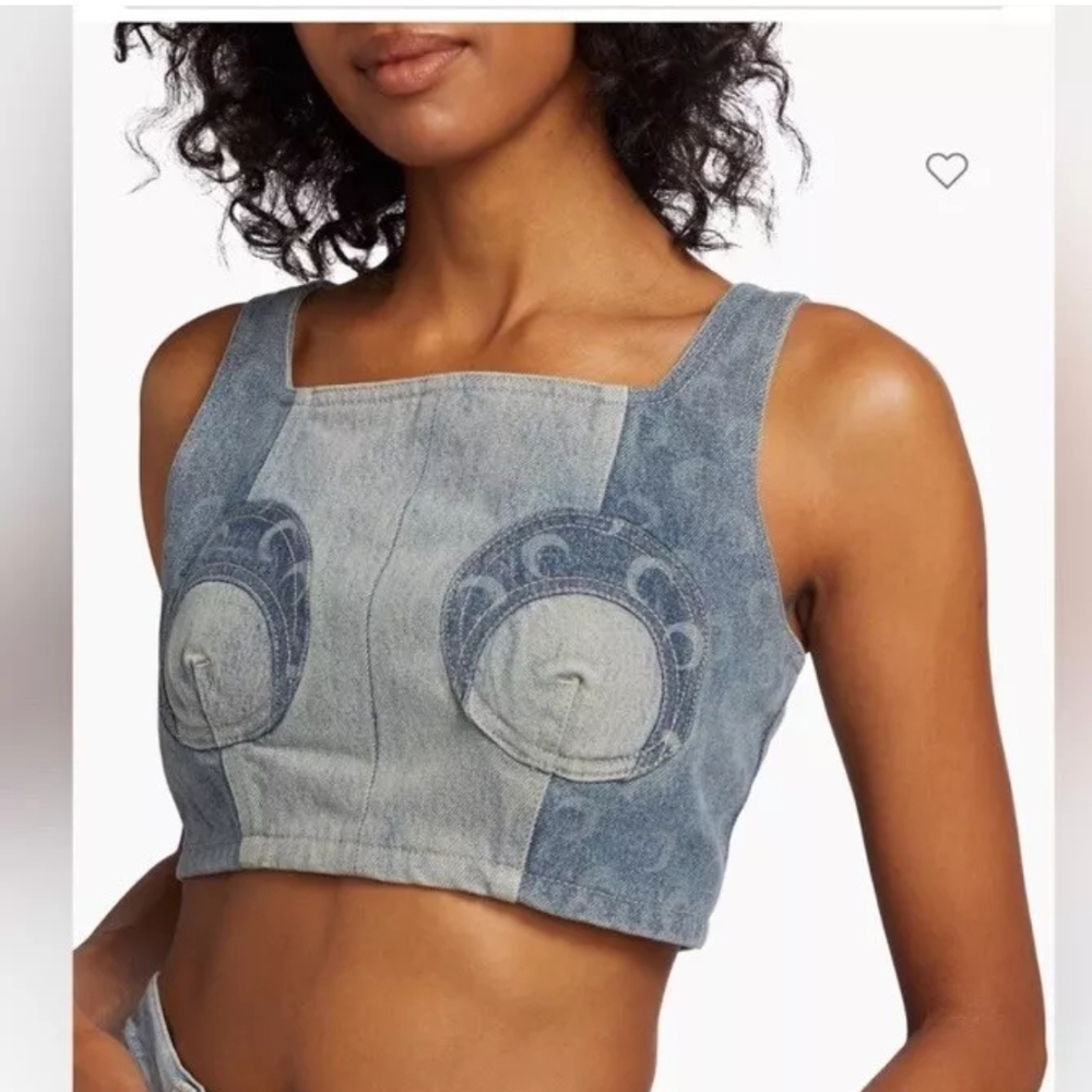 Marine Serre Blue Gray Sleeveless Crop Tank Top
